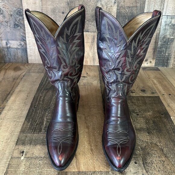 Dan Post Vintage Black Cherry Extra Wide Western Cowboy Boots Mens 11 EW - Picture 1 of 12